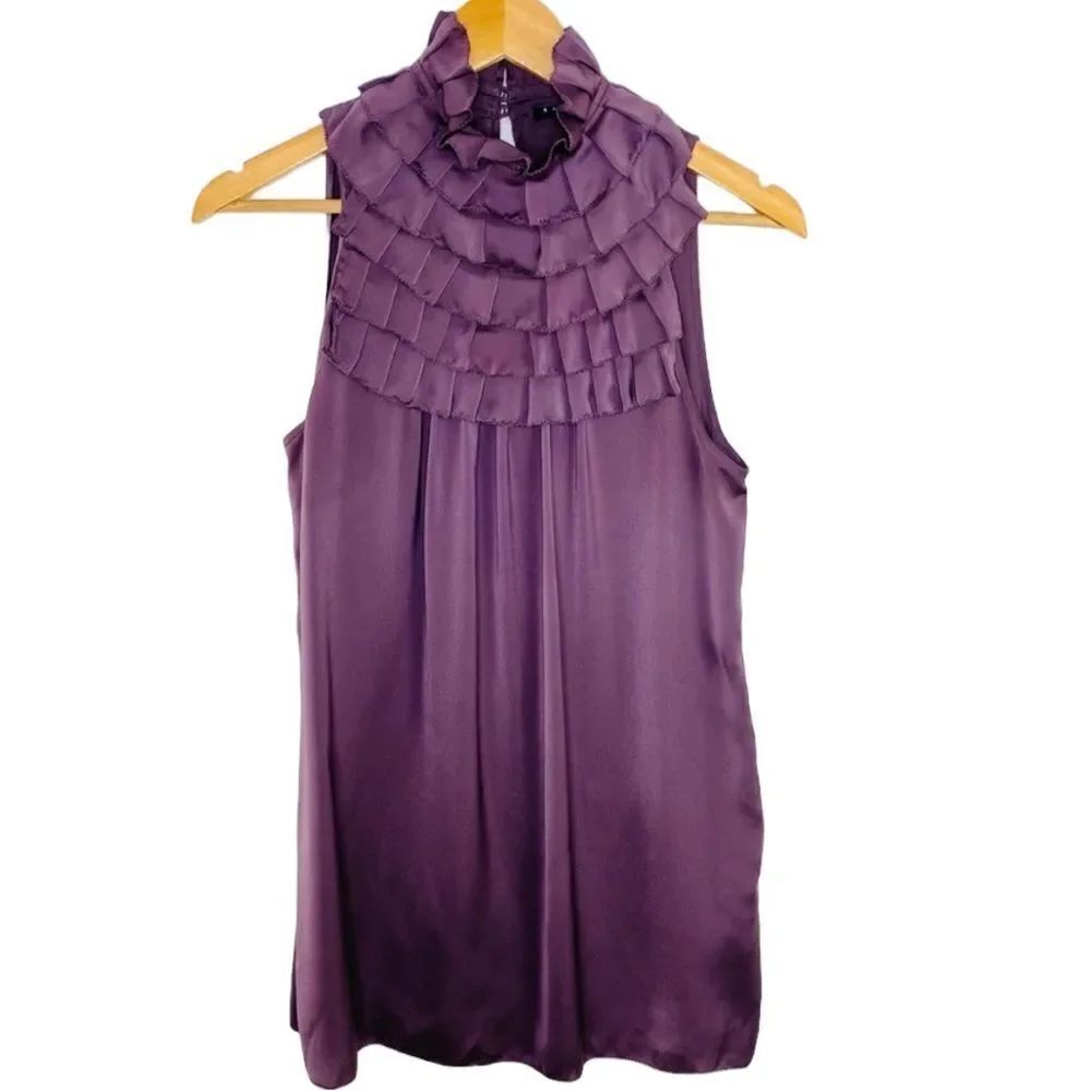 Sisley ruffle high neck sleeveless plum top size S